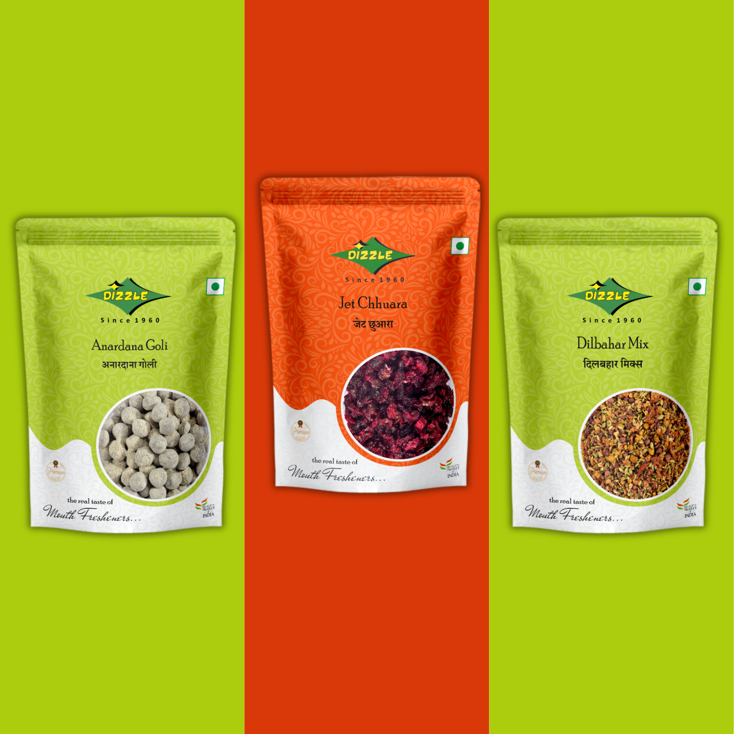 Dizzle Digestive Mukhwas – Anardana Goli, Jet Chhuara, Dilbahar Mix