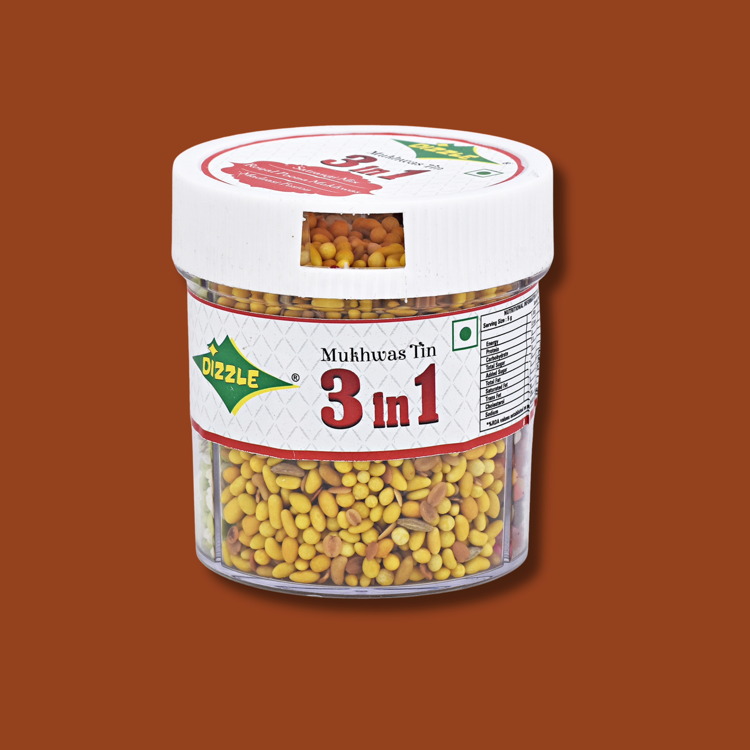 Dizzle Mukgwas Tin 3 In 1 - (No Supari) (1 Tray = 6 pcs) (Satrangi Mix, Royal Poona mukhwas, Madrasi Fusion)