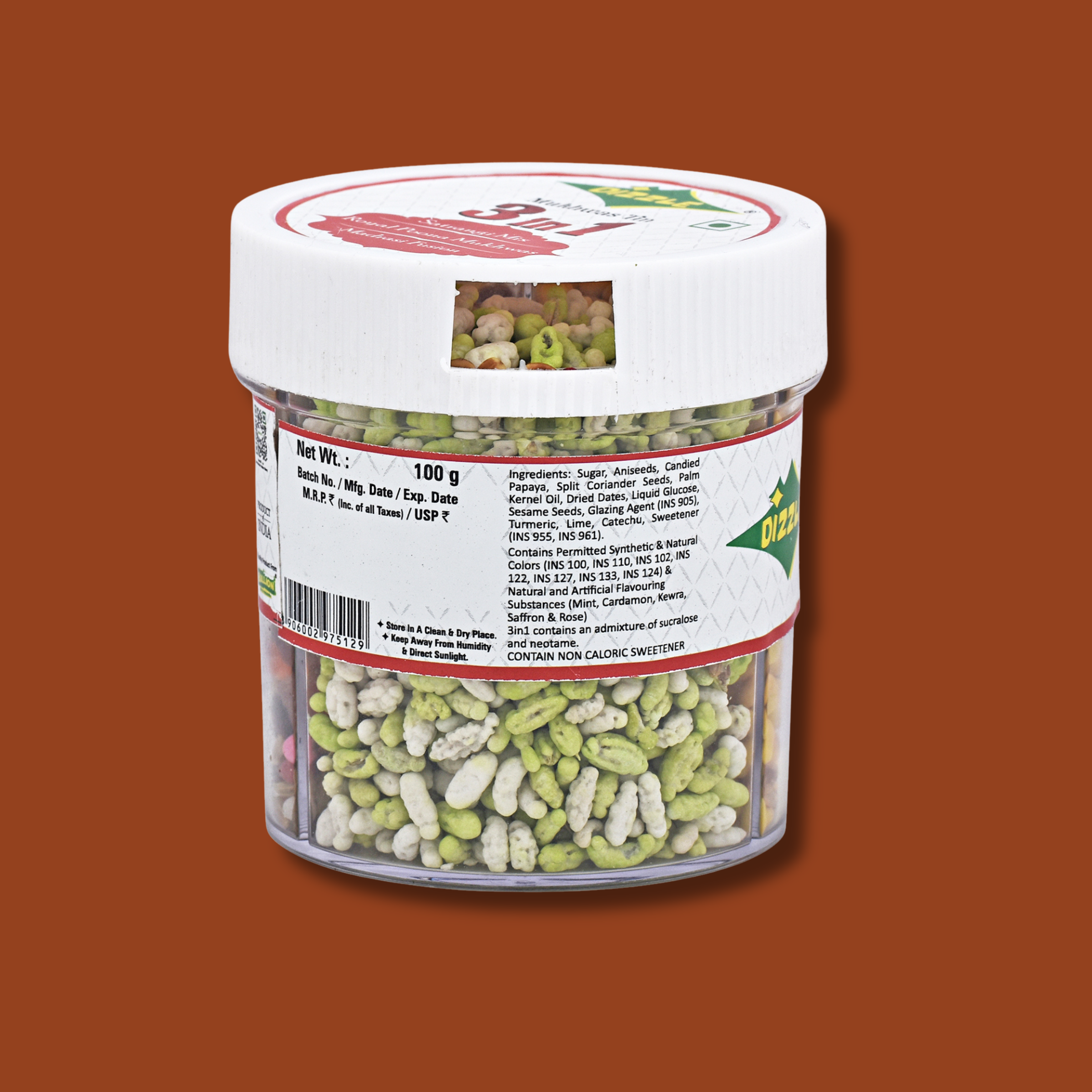 Dizzle Mukgwas Tin 3 In 1 - (No Supari) (1 Tray = 6 pcs) (Satrangi Mix, Royal Poona mukhwas, Madrasi Fusion)
