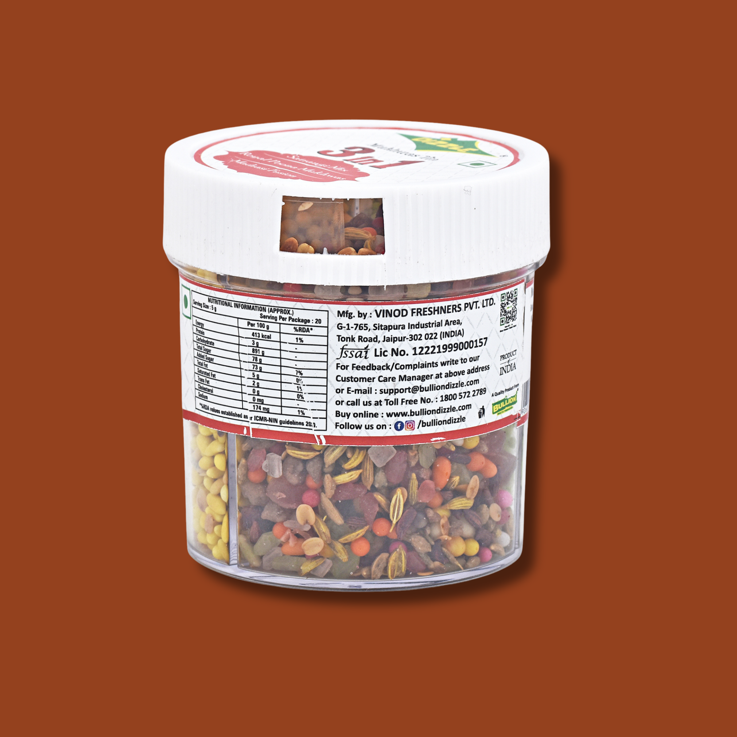 Dizzle Mukgwas Tin 3 In 1 - (No Supari) (1 Tray = 6 pcs) (Satrangi Mix, Royal Poona mukhwas, Madrasi Fusion)