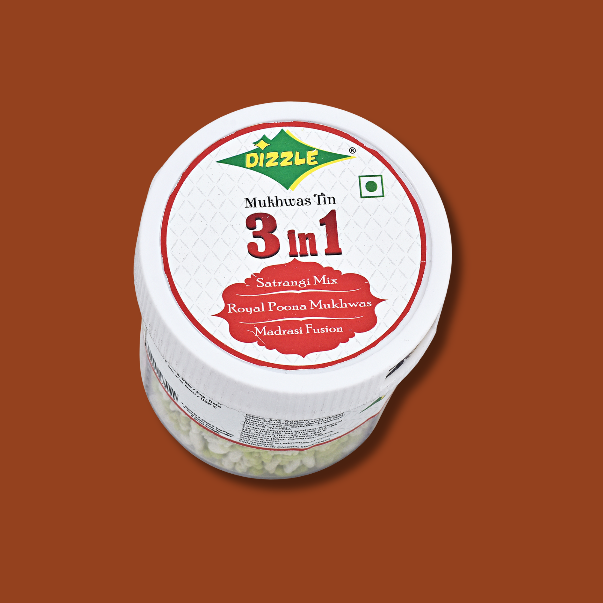 Dizzle Mukgwas Tin 3 In 1 - (No Supari) (1 Tray = 6 pcs) (Satrangi Mix, Royal Poona mukhwas, Madrasi Fusion)
