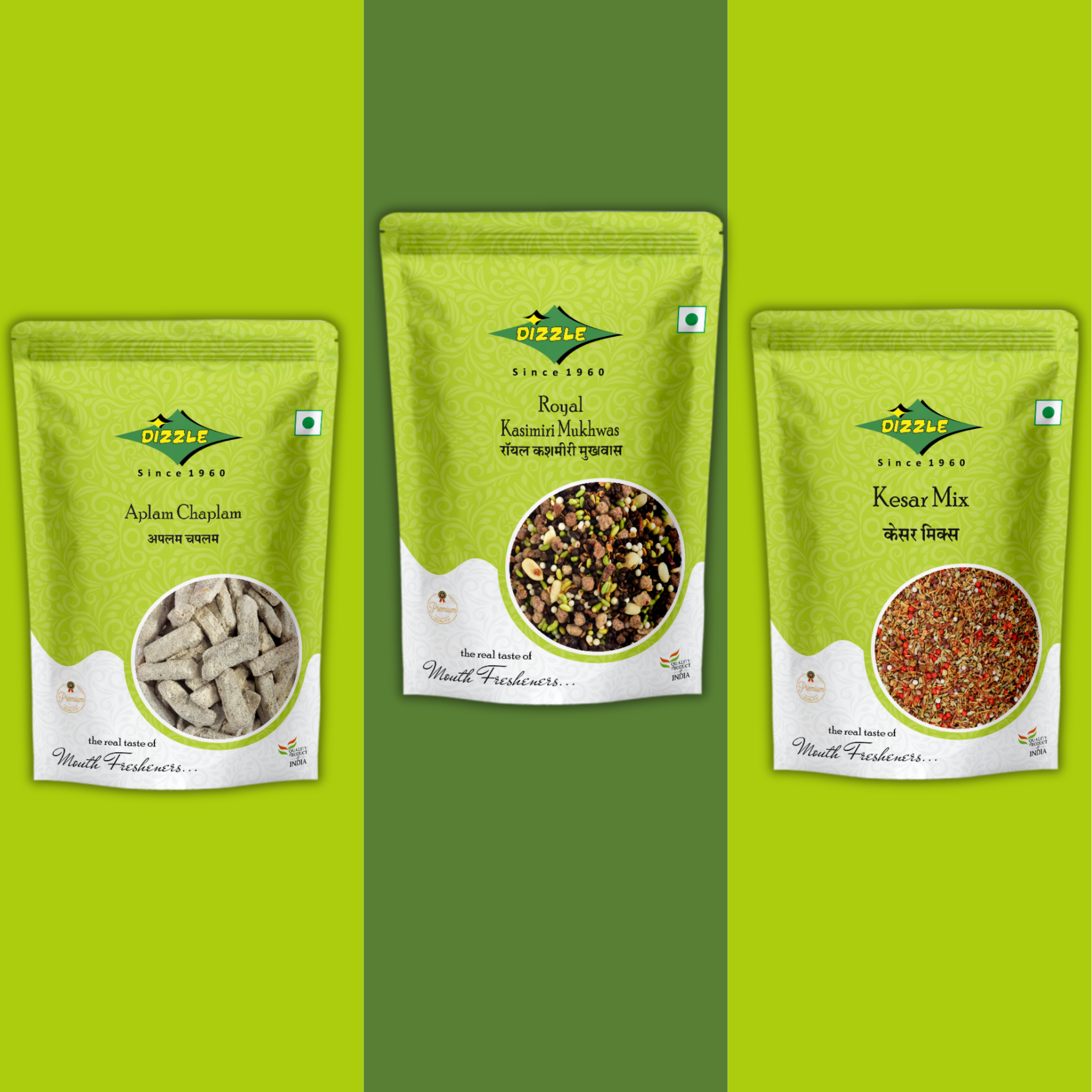 Dizzle Premium Mukhwas – Aplam Chaplam, Royal Kashmiri & Kesar Mix