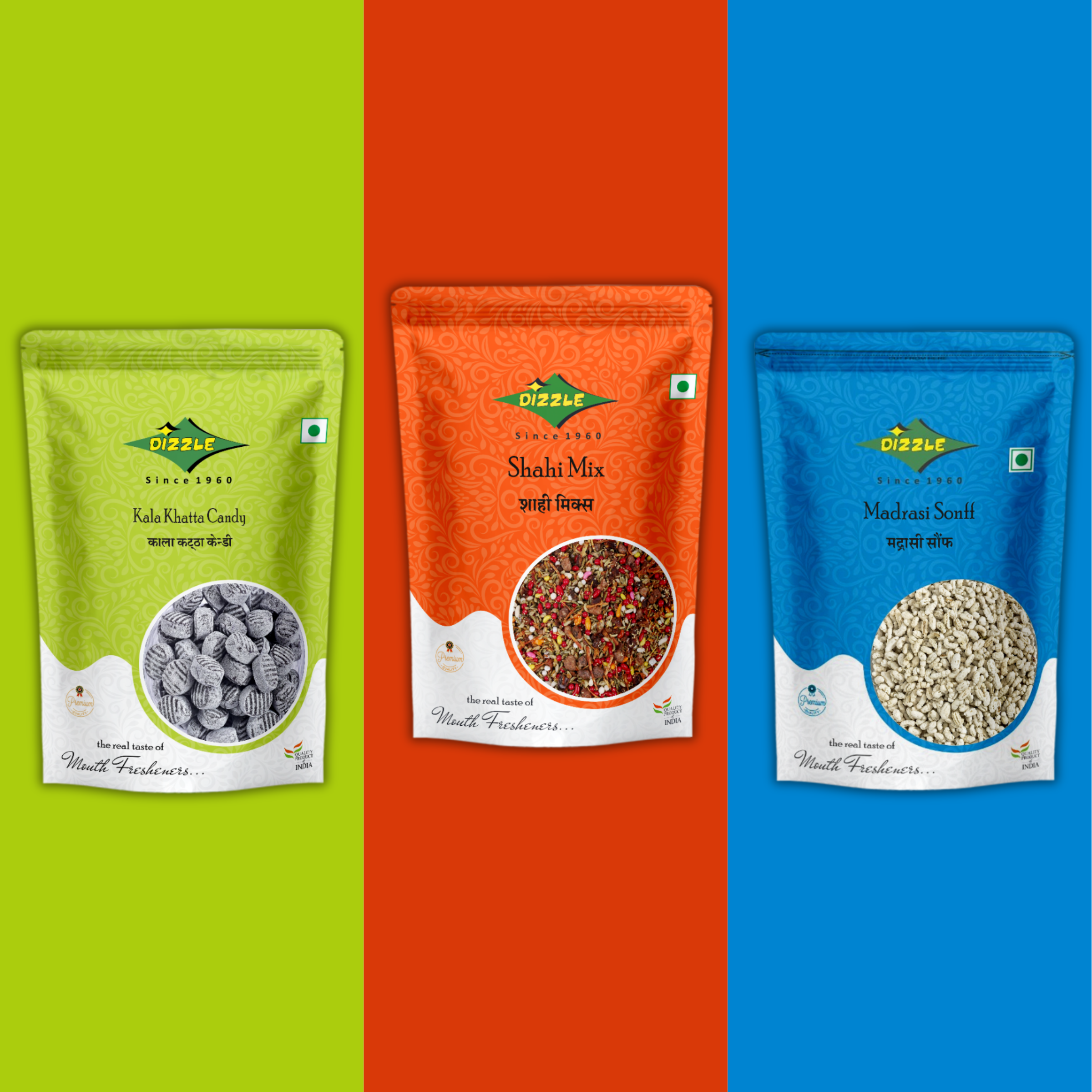 Dizzle Mixed Flavor Kala Khatta Candy, Shahi Mix & White Sonff
