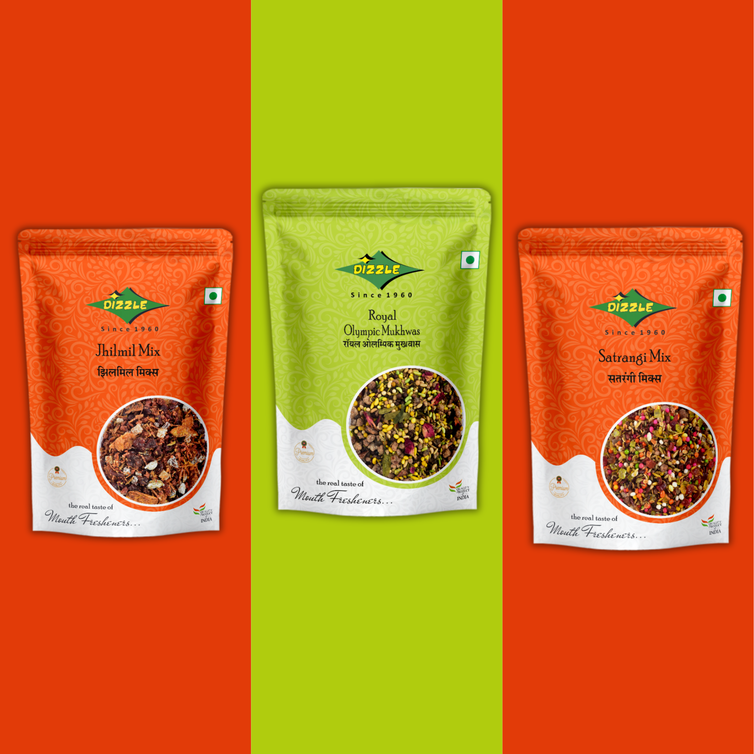 Dizzle Premium Mukhwas Combo 300g | Jhilmil Mix, Royal Olympic & Satrangi Mix